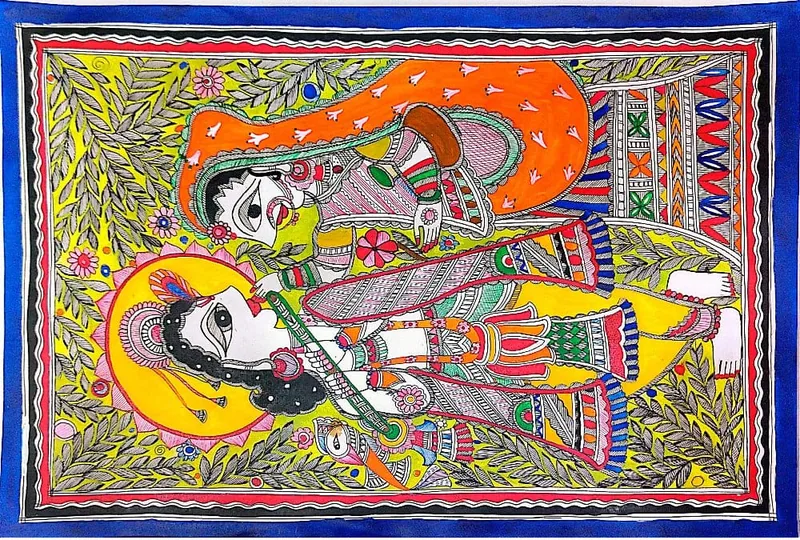 Radha Krishna playing flute