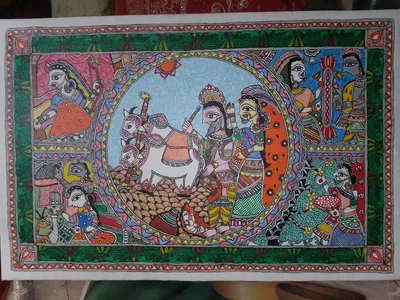 Mithila Art in canvas bord