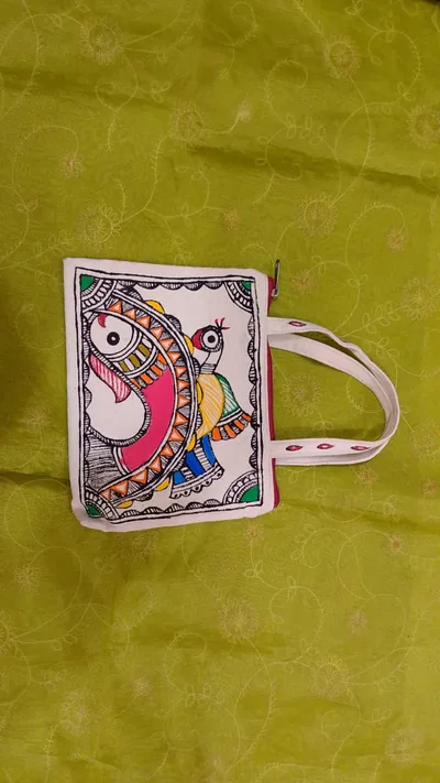 Pure canvas cotton small bag Mithila Panting Art