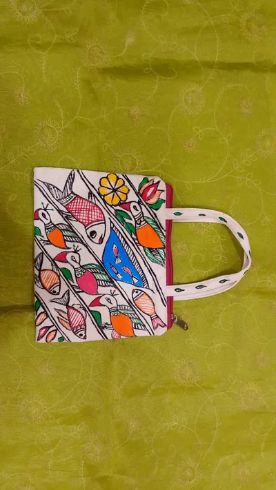 Pure canvas cotton small bag Mithila Panting Art