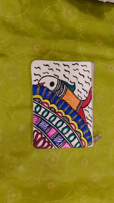 Pure canvas cotton small purse bag Mithila Panting Art
