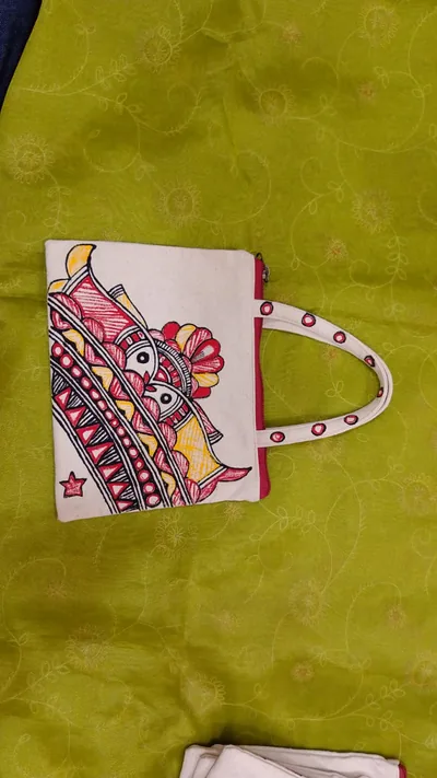 Pure canvas cotton small bag Mithila Panting Art