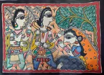 Mithila (Madhubani) painting showing Ahalya with Lord Ram and Lakshman.यो चित्रमा अहिल्या लाई राम र लक्ष्मणसँग देखाइएको छ। thumb 2